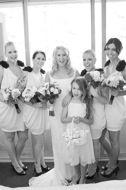 Cheering bridesmaids - wedding photography sydney
